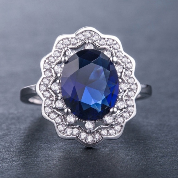 Luxury 925 Silver Blue Sapphire Ring New - Picture 3 of 3